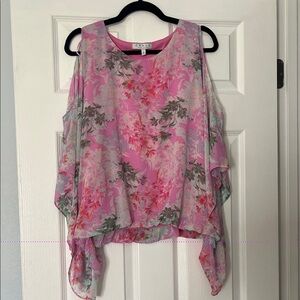 Chaus Pink Floral Blouse with Cold Shoulder Design